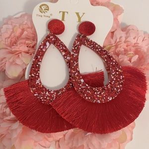 Red big bohemian fashion earings